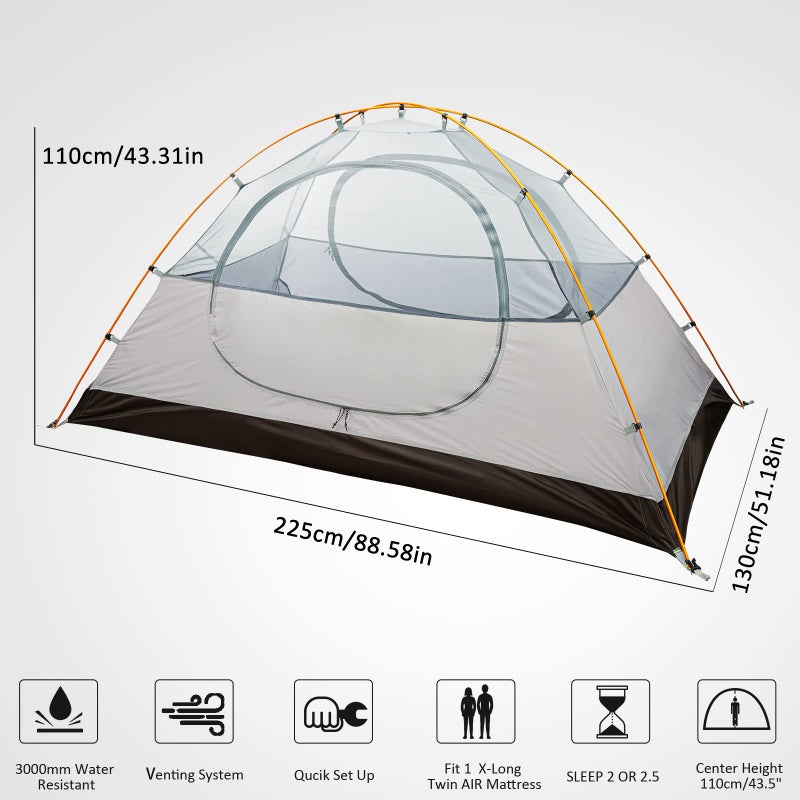 Bessport Camping Tent 2 Person Tent Waterproof Two Doors Backpacking Tent Easy Setup Lightweight for Outdoor, Hiking Mountaineering Travel - Image 2